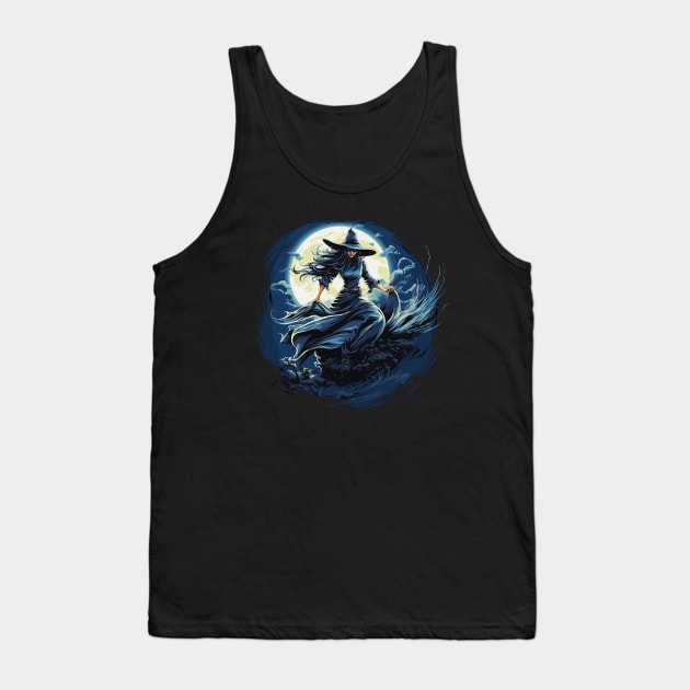 Blue Witch on a Dark Halloween Night Tank Top by Tees 4 Thee